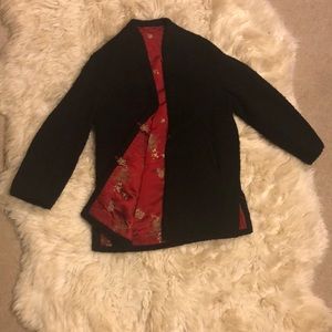Traditional Chinese Reversible Jacket; Boiled Wool & Embroidered Satin